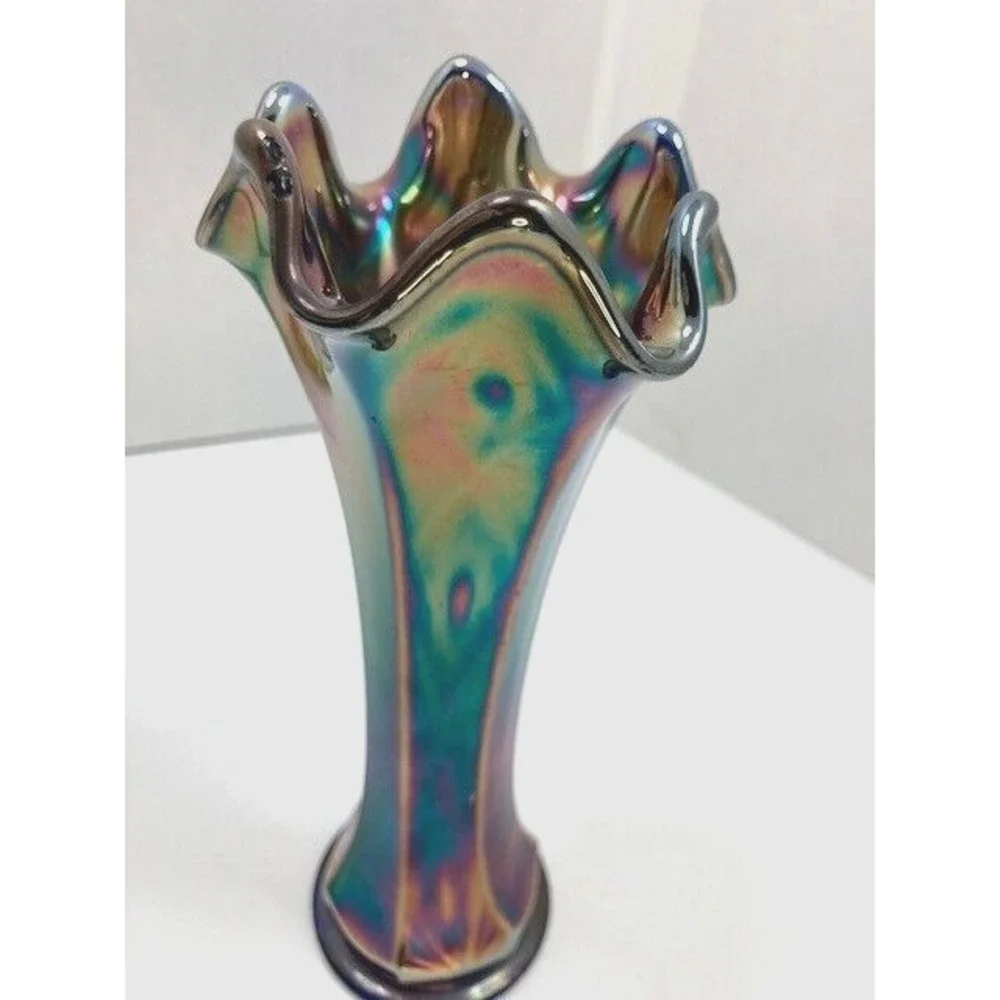 Rare Vintage‎ 8' Fenton Cobalt Blue Carnival Glass Diamond & Bow Swung Vase